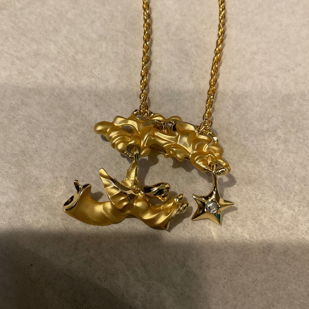 Vintage Giusti Gold Angel and Star Necklace / Pin